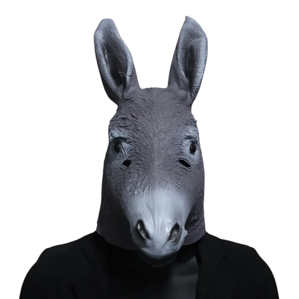Realistische Eselmaske aus Latex, Tierkopfmaske für Halloween, Cosplay, Party, Kostümrequisiten, lustige Vollkopfmasken für Erwachsene – Detail 1