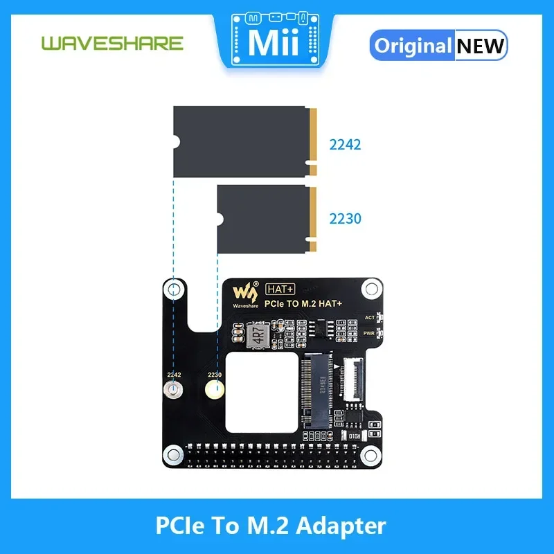 Waveshare PCIe ke adaptor M.2 untuk Raspberry Pi 5 mendukung NVMe Protocol M.2 Solid State Drive, topi + standar