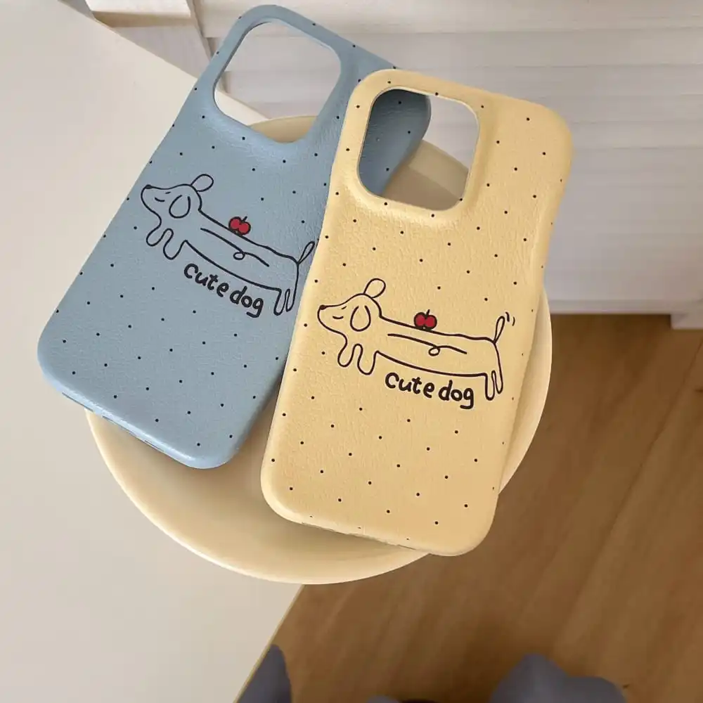 جراب هاتف جرو جلدي ناعم لـ iPhone ، حيوانات كرتونية لطيفة ، غطاء واقي ضد السقوط ، تخفيضات كبيرة ، جميل ، 12 ، 13 ، 14 ، 15 Pro Max