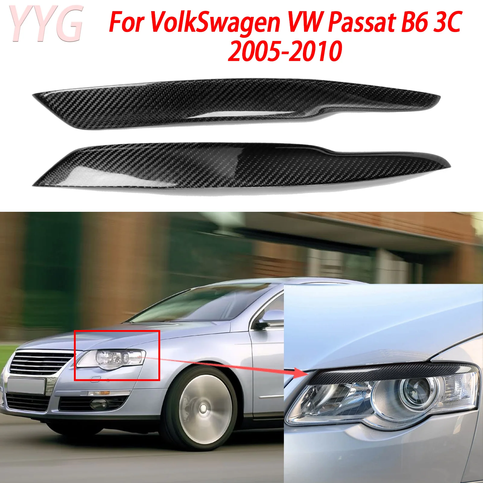 

Car Headlight Eyebrow Trim Eyelid Cover Gloss Black/Carbon Style Sticker For VW Passat B6 3C 2005 2006 2007 2008 2009 2010 2011