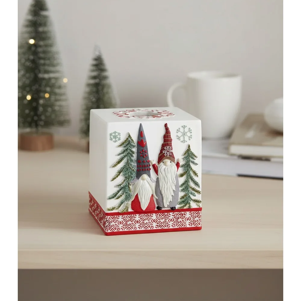 

Крышка коробки для салфеток с рождественскими гномами, декор для ванной комнаты из смолы, праздничный праздничный аксессуар для дома