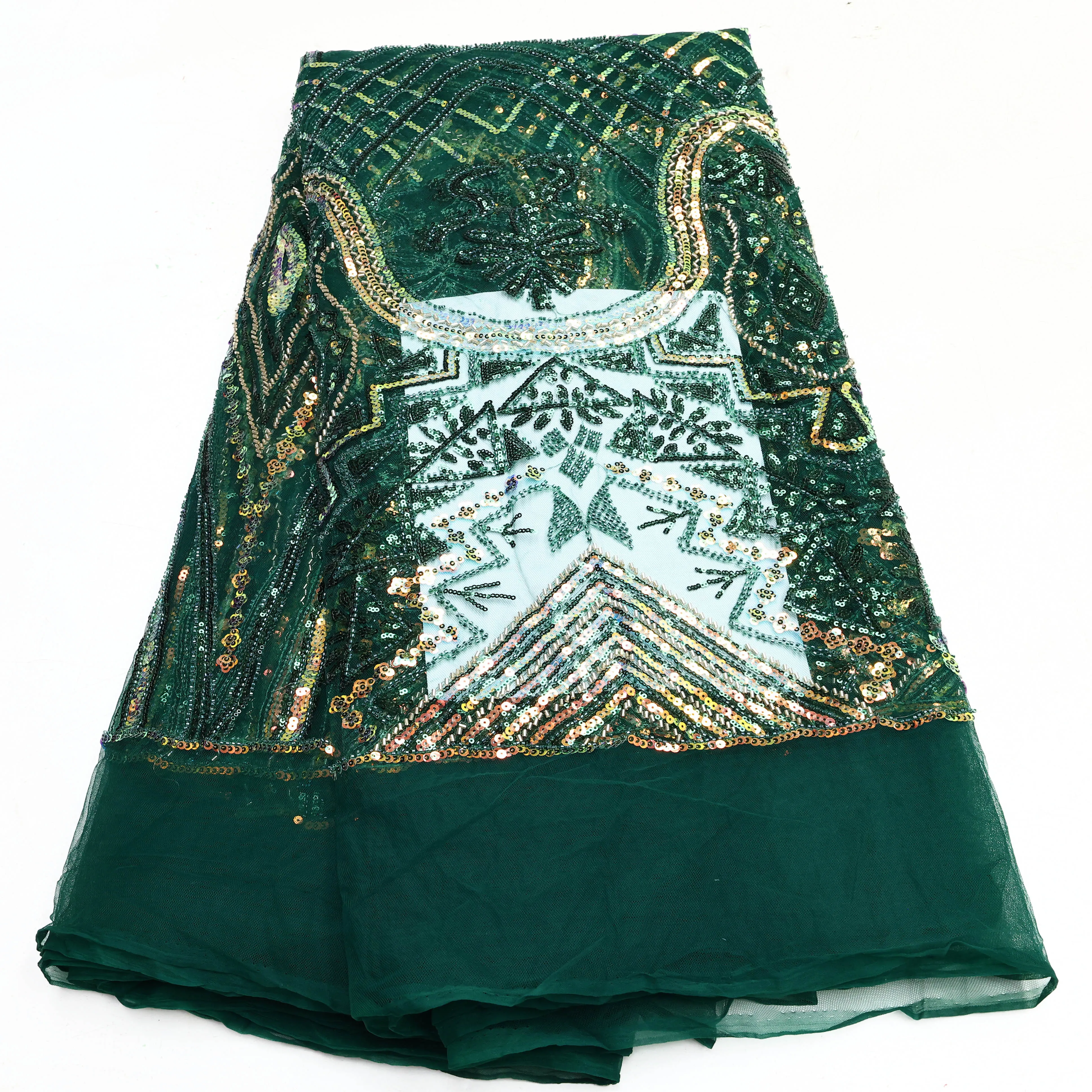 Newest African Luxury Sequins Beaded Tulle Lace Fabric For Evening Dresses Women Beaded Net Lace Material with Stones 5 Yards