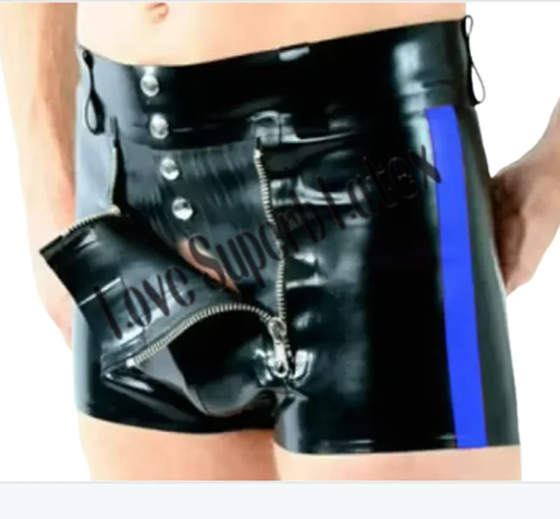 Calzoncillos tipo bóxer de goma de látex para hombre, ropa interior Sexy de látex, corta, abierta, con cremallera