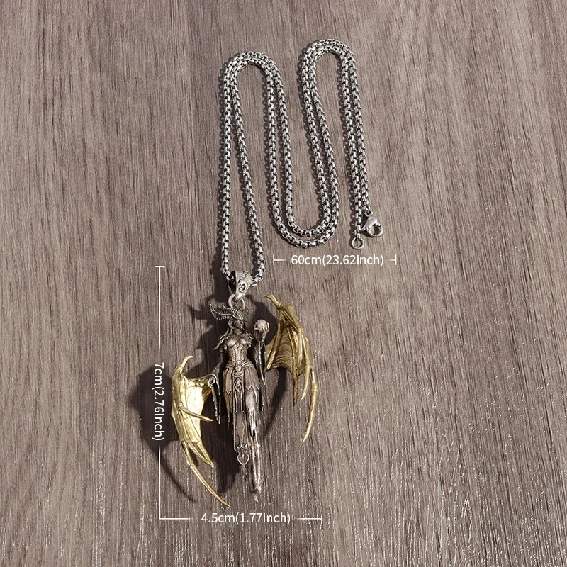 Vintage Gold Color Wings Wings Necklace Hell Devil Mother Pendant for Men and Women Couples Hip Hop Rock Punk Jewelry image 2