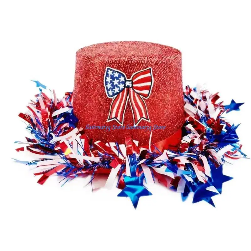 

573B Patriotic Cowboy Hats Independence Day Pork Pie Hat for Women Men Photo Props