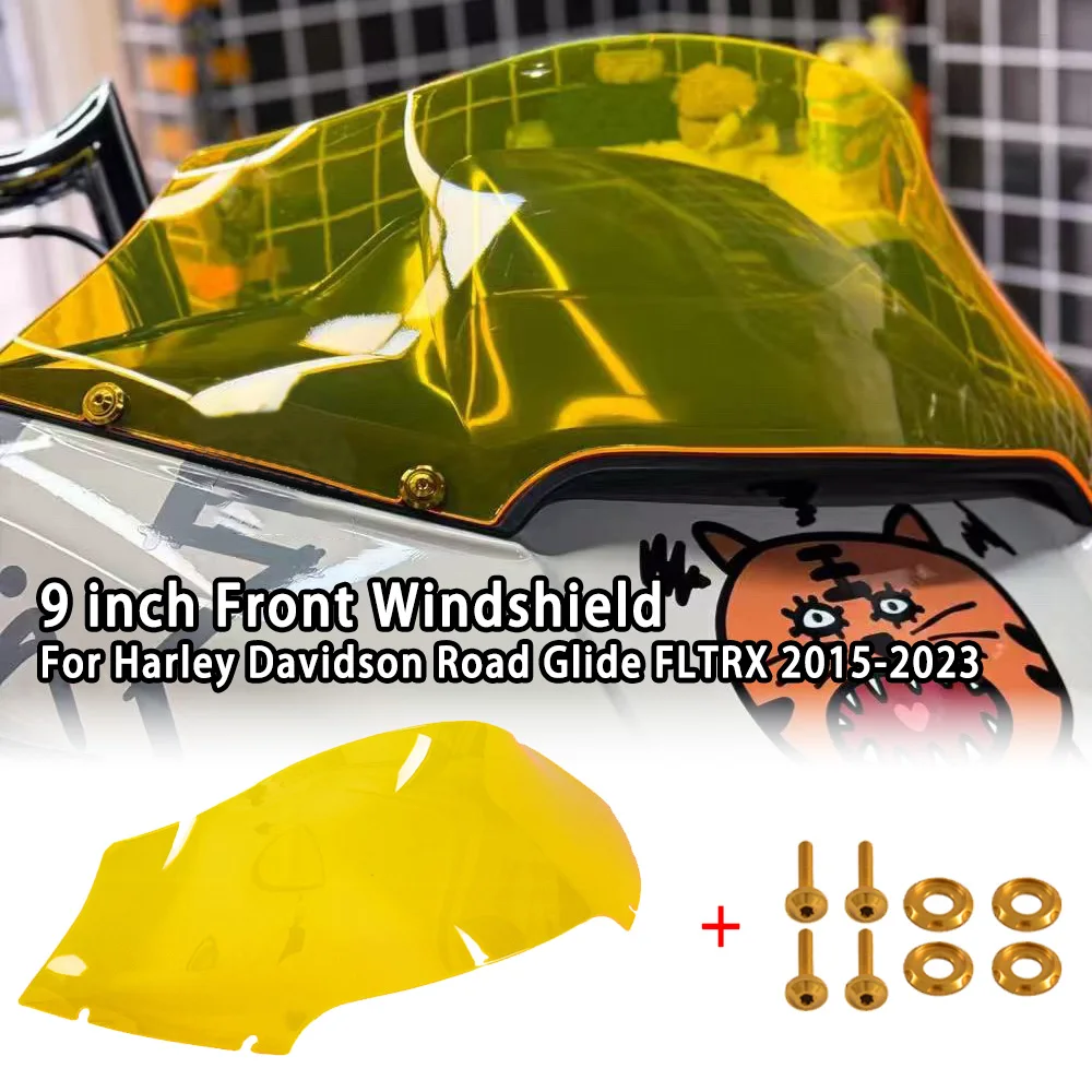 

Motorcycle 9 inch Yellow Front Windshield Wind Windscreen Deflector Cover Plate For Harley Davidson Road Glide FLTRX 2015-2023