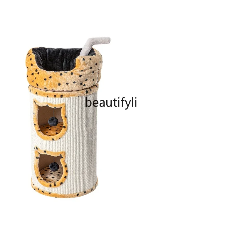 

zq Cat Climbing Frame Cat Tree Cat Tree Sisal Barrel Winter Warm Cotton Pet Nest Bobo Milk Tea