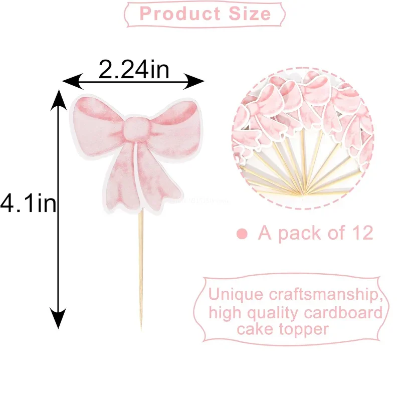 リボンカップケーキトッパー、ピンクリボンコケット誕生日ケーキデコレーション、独身ブライダル婚約結婚式女の子ベビーシャワー 생일초