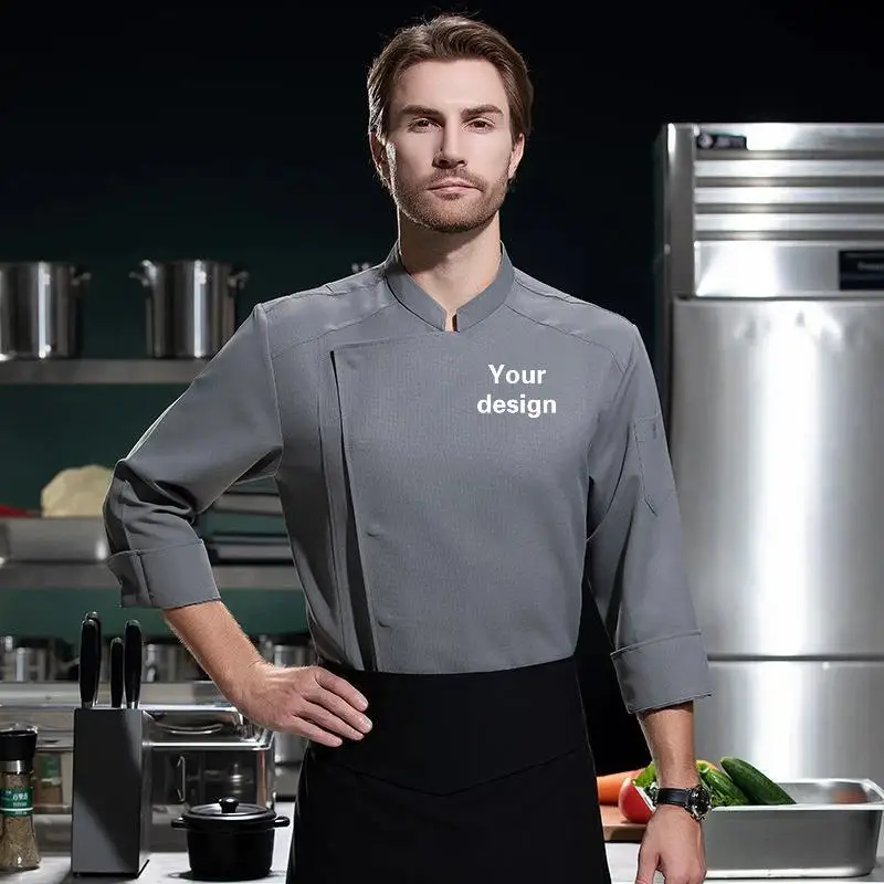 Spring New Custom Chef Jacket Uniform Shirt Logo Personalized Design Pattern Men's Kitchen Long Sleeve Work Clothes Cook Coat