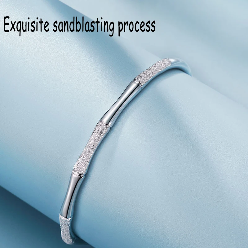 925 Sterling Silver Bamboo Joint Bangles Bracelets For Women Elegant Adjustable Fine Lady Jewelry Fashion Wedding Party