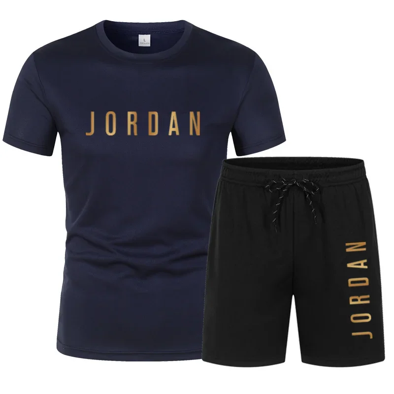 

Summer fashion casual sports two-piece set, youth men's mesh short sleeved T-shirt and shorts set, breathable daily wear