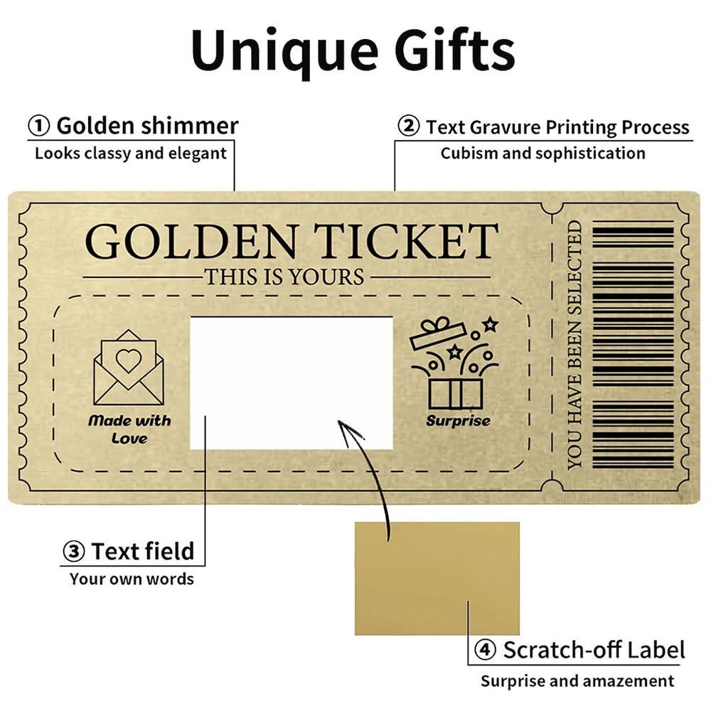 3pcs/set Golden Ticket Scratch Card Scratch-off Travel Ticket Set