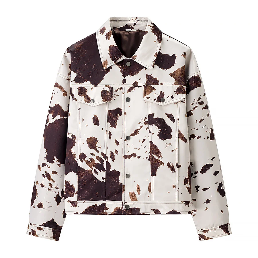 

Topenomi Contrast Color Printed Jackets Women 2025 Autumn Winter Lapel Long Sleeve Tops Mujer Korean Fashion Simple Casual Coats