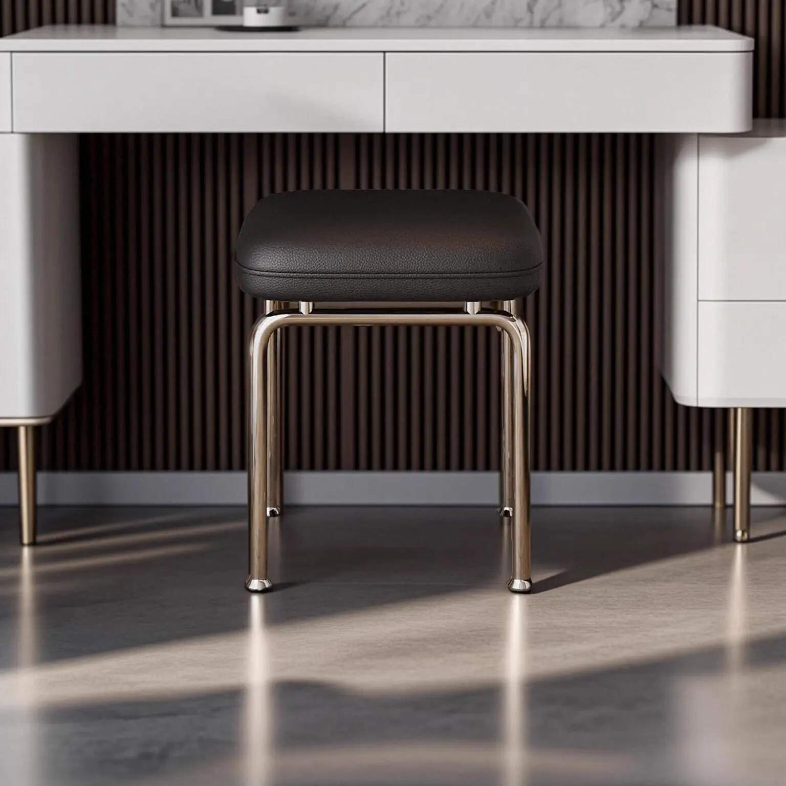 Small Cream Style Dressing Stool Simple Medieval Dressing Manicure Stool Bedroom Makeup Stool Leather Surface Leather