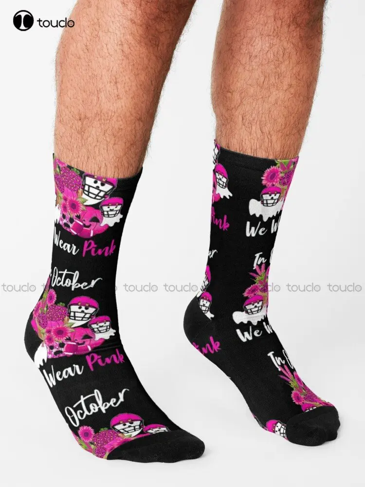 In October We Wear Pink Football Breast Cancer Awareness Socks Personalized Socks 360° Digital Print Custom Gift New Popular