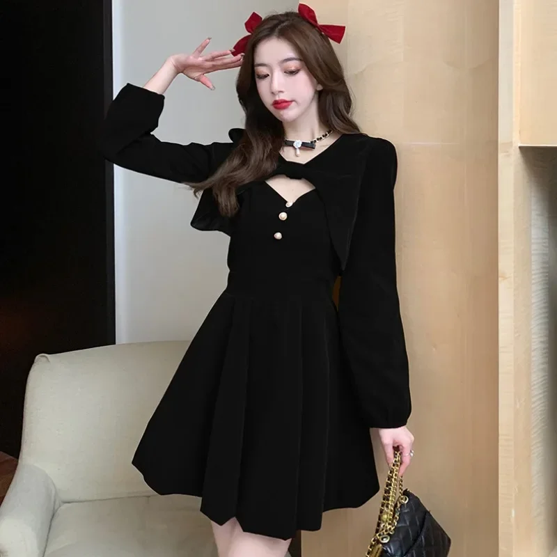 Fashionable Christmas New Year Set Autumn Winter 2024 New Elegantly Designed Shoulder Drape Dress Two-Piece Set For Women