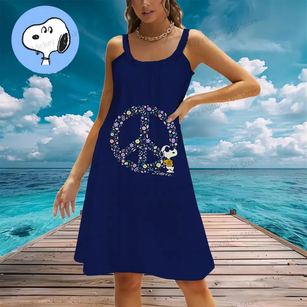 Vestido playero de Snoopy para mujer, ropa juvenil de Anime, bohemio, Sanrio, elegante, S-3XL, 2024