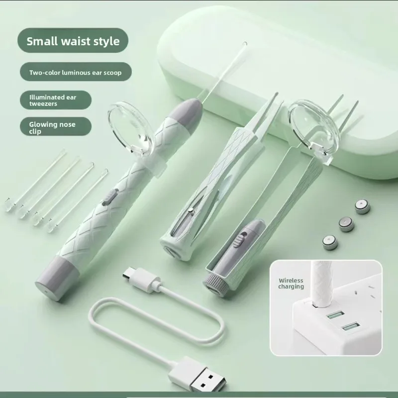 New Arrival In-Stock Illuminated Ear Spoon Set - Kids' Ear Cleaning Tools, Visual Rechargeable Ear Pick Illuminated Booger Clip