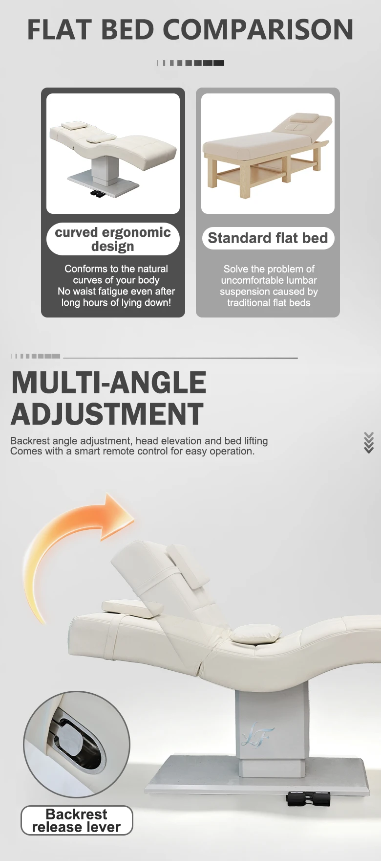 Luxuriöses Fußgesteuertes Schönheitsbett, Massagebett mit Ergonomischer Rückenlehne, Verstellbares Spa-Bett, Individuelle Lederfarbe für Salons – Detail 3