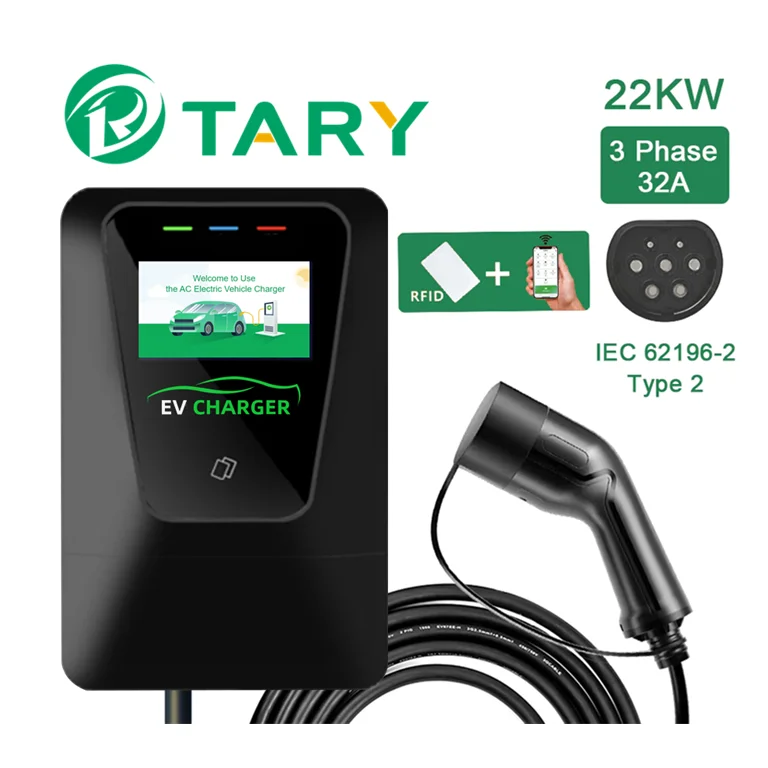 Electric Vehicle Ev Charger 32a Type2 Wallbox 7kw 11kw 22kw Ocpp1.6 Load Balancing Smart App Ev Charging Station