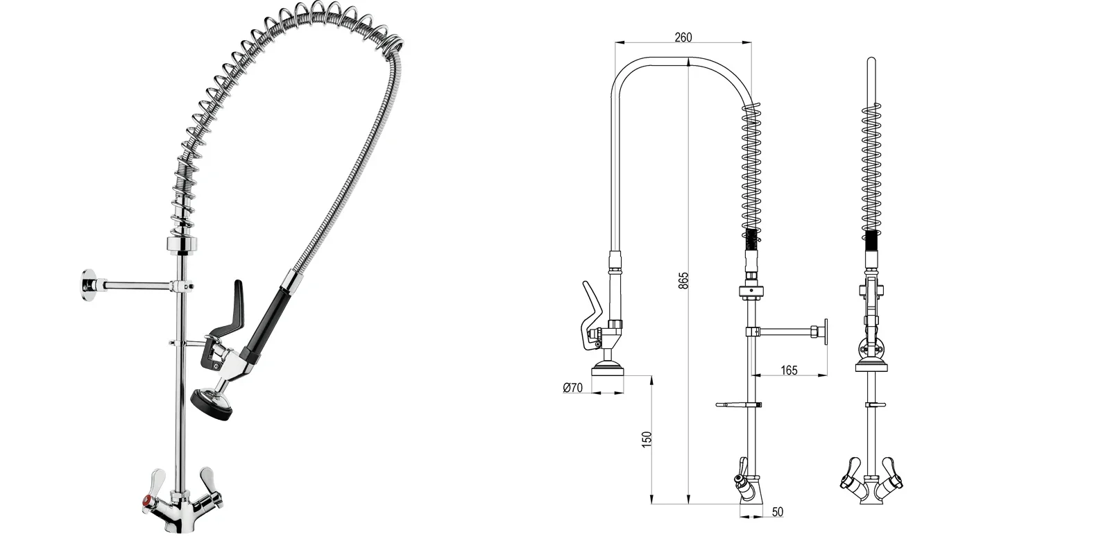 Deck Mounted Pre-rinse Commercial Kitchen Faucet Restaurant Kitchen Faucets  with High Pressure Pull Down Sprayer