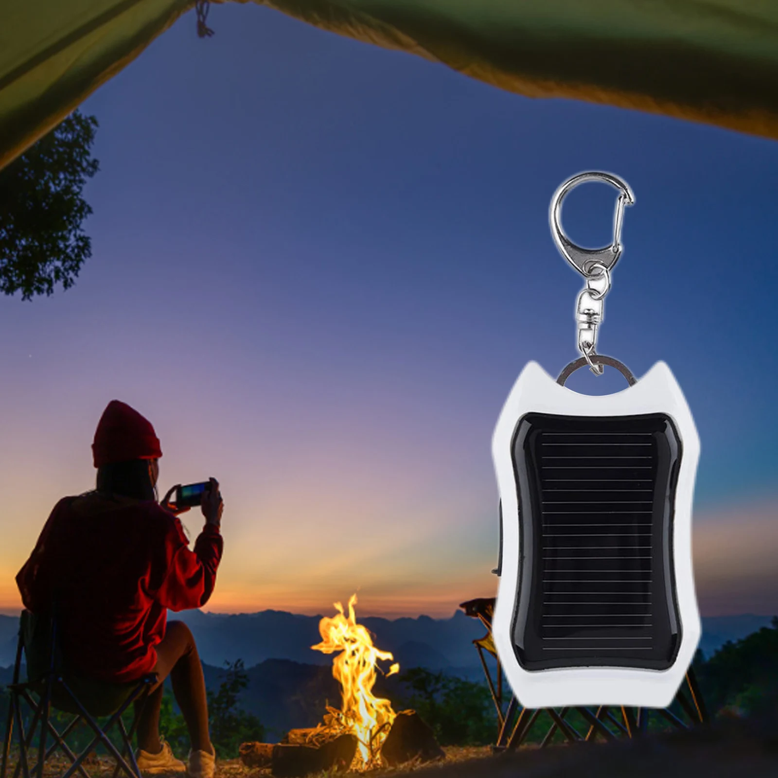 Power Bank - Banco de energia solar de carregamento universal com chaveiro e 3 luzes LED