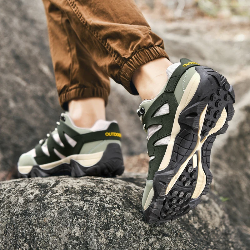 

Summer Mesh Hiking Shoes Men Plus Size 39-48 Durable Anti-Slip Men's Trekking Shoes Green Platform Mountaineering Shoes For Man