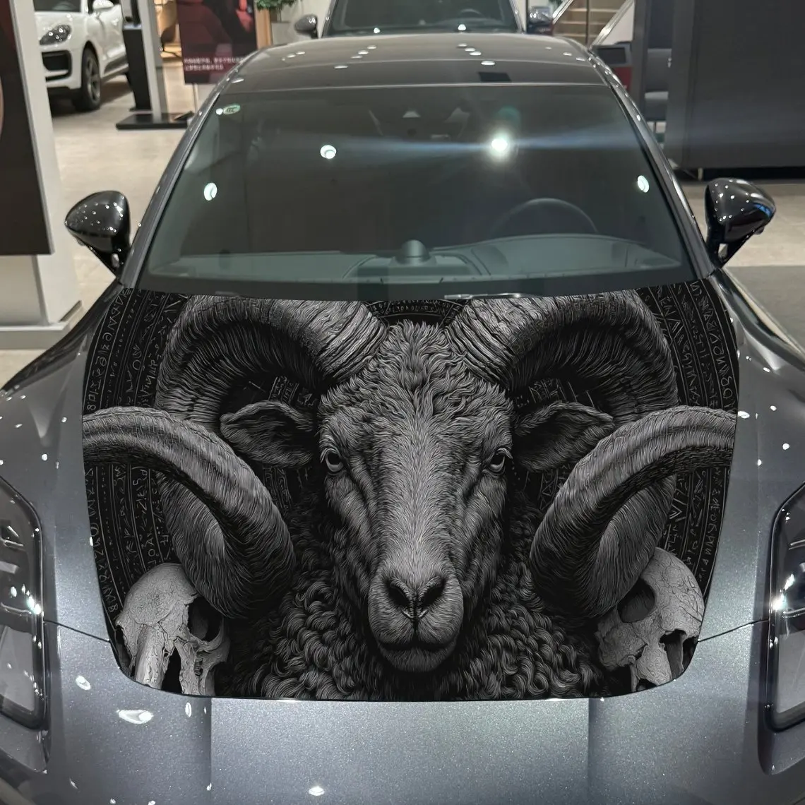 Double-horn Dark Sheep Pattern car hood stickers, waterproof self-adhesive, scratch resistant, easy to stick, durable car PVC st