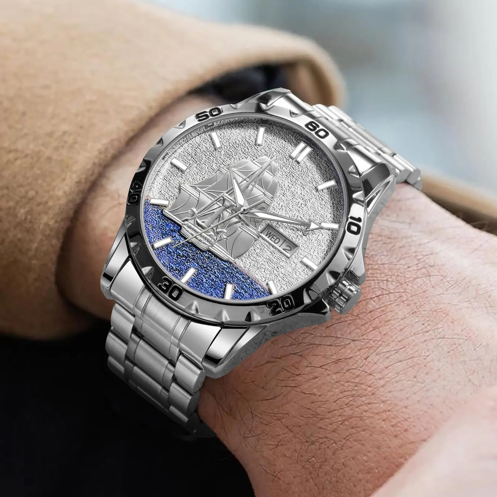 ساعة Glenaw Sailing Series من أفضل العلامات التجارية الفاخرة والأزياء التجارية الأوتوماتيكية بالكامل ميكانيكية ذهبية للرجال مقاومة للماء