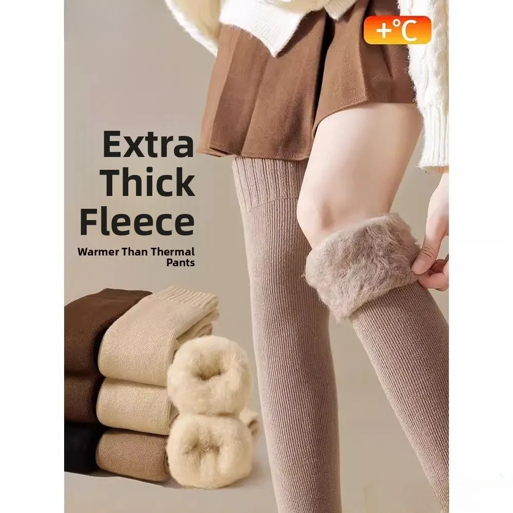 

Теплые женские высокие носки с флисовой подкладкой выше колена, осенне-зимние, утолщенные, для защиты коленей, шерстяные, с начесом