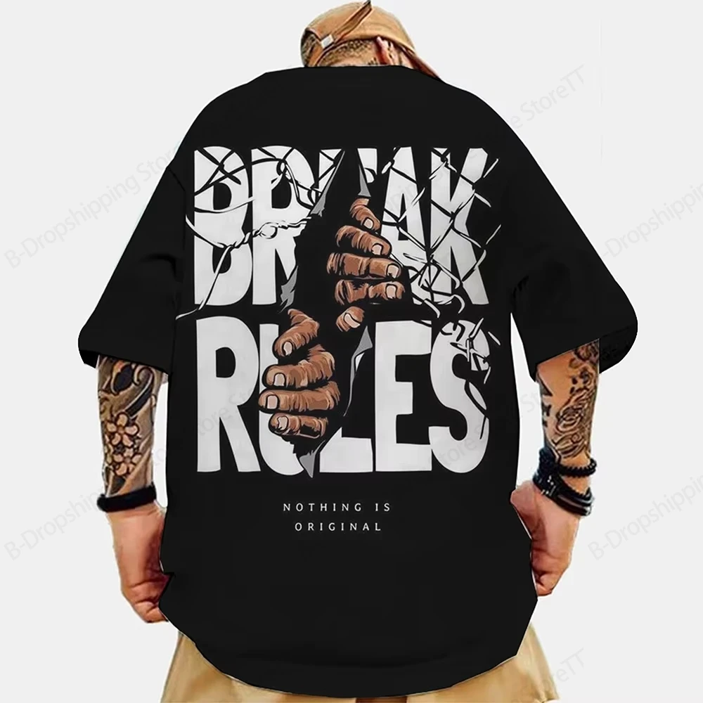 Funny Letter Break Rules 3d Printed T-shirt Men Women Fashion Crew Neck Short Sleeve Tshirt Anime Loose Oversized Tops Tees New