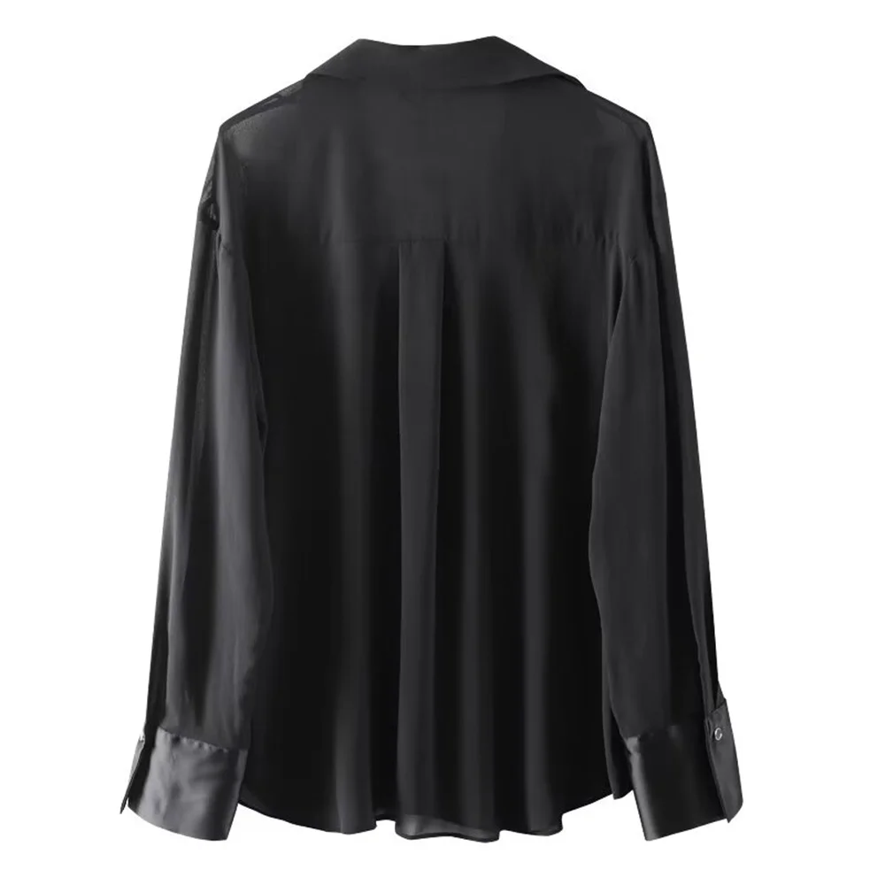 Zach Ailsa 2024 Spring New Product Women\'s Fashion Black Casual Versatile Loose Silk Silk Texture Crepe Shirt