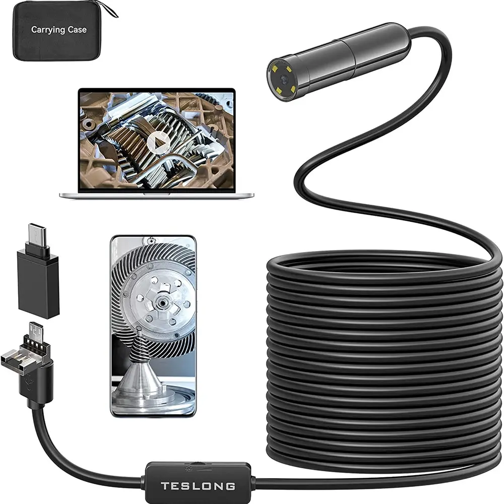 TESLONG USB 내시경 카메라, 자동 초점 하드 와이어 산업용 보어스코프, 안드로이드 IOS용, 3 in 1, 5.0MP, 2594x1944P, IP67