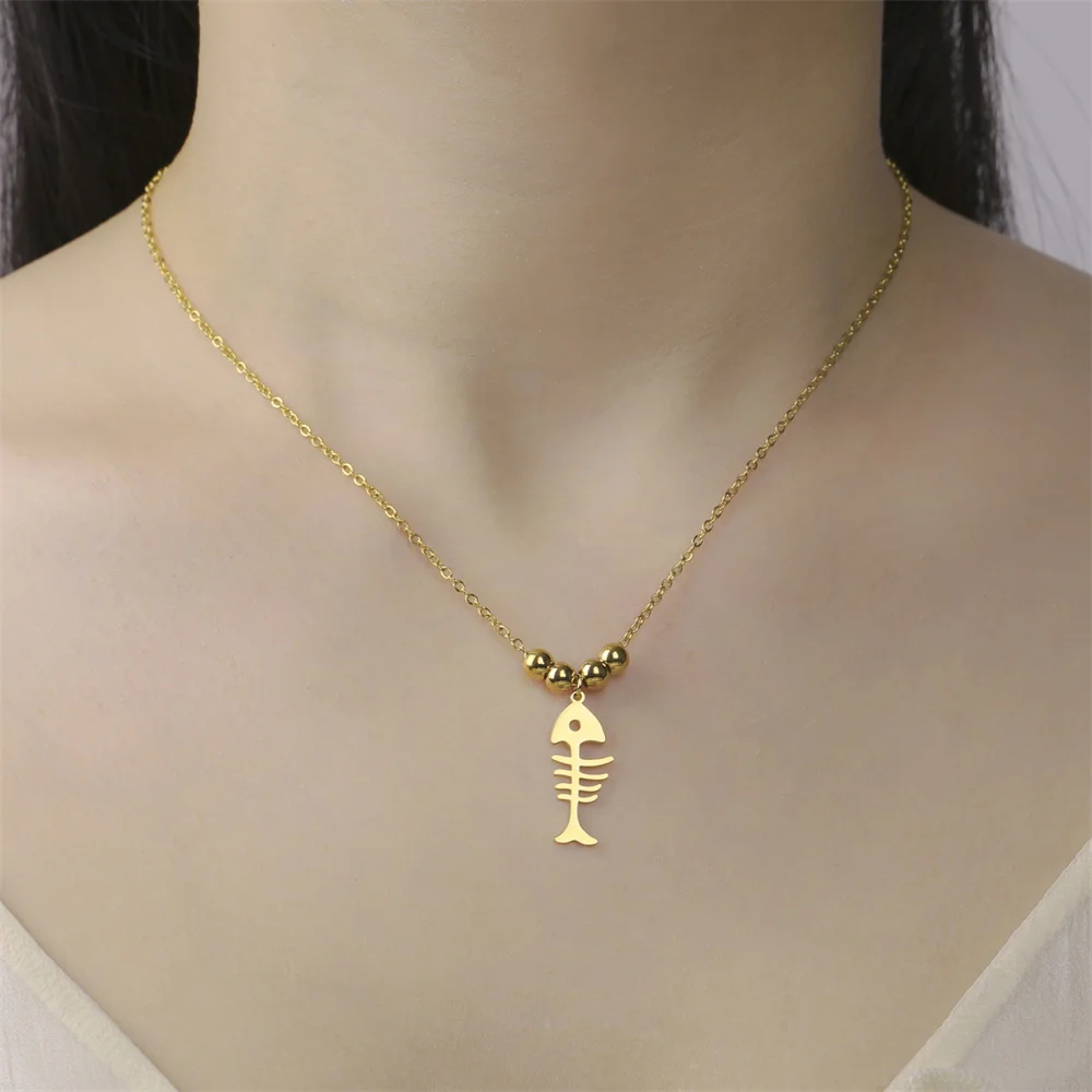 My Shape Katzen-und Fischgräten Anhänger Halsketten für Frauen Mädchen Kätzchen Tiere Charms Halskette Halsreif Edelstahl Schmuck – Detail 27