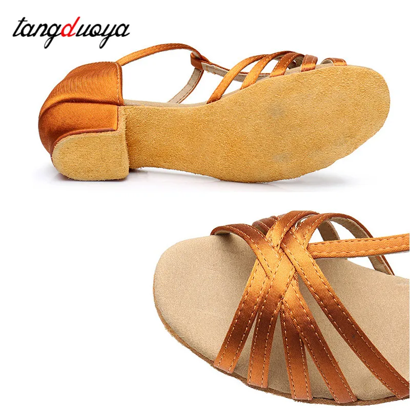 Zapatos de baile latino para niñas, sandalias con punta abierta, tacón bajo, zapatos de equipo escolar para niños