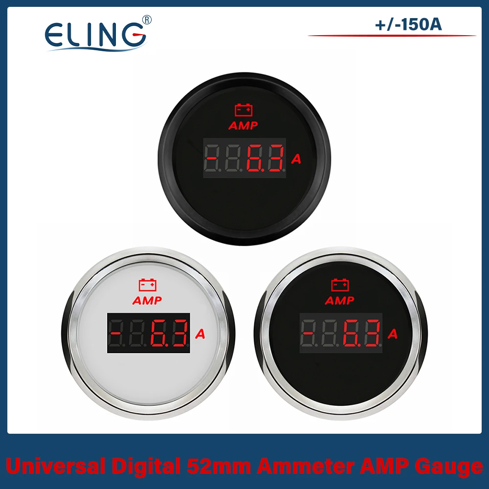 

ELING New 52mm Universal Ammeter Ampere Meter +/-50A +/-80A +/-150A with Current Sensor 9-32V with Red Backlight for Car Boat