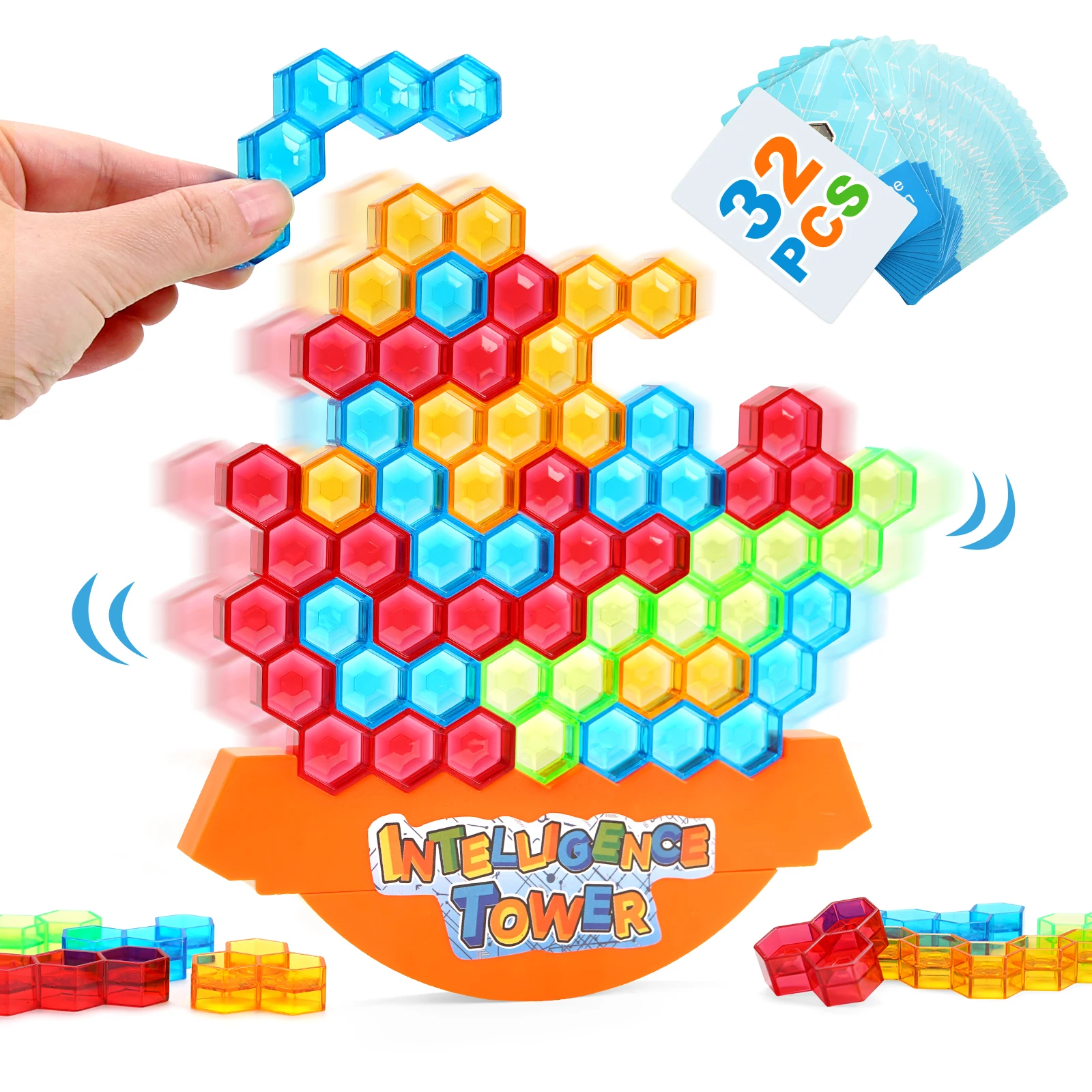 32 個インテリジェンスタワー積み重ねハイブロックゲームバランススタッキングビルディングブロックおもちゃ教育玩具子供デスクトップパーティーおもちゃ