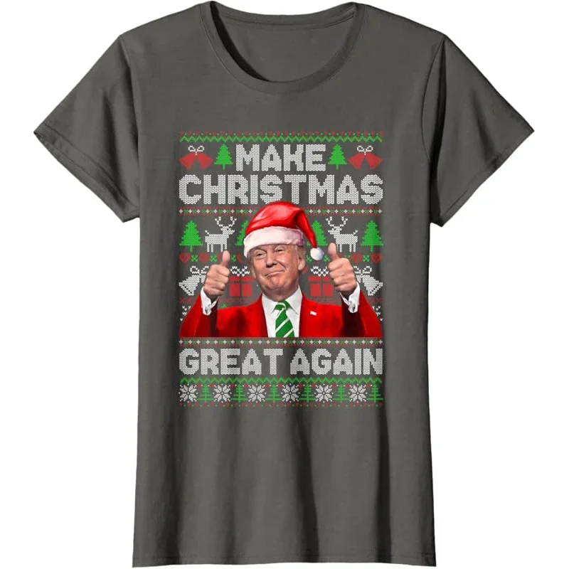 2025 Funny Trump Christmas Snow Pajamas Ugly 3D Printed Boys\' and Girls\' T-shirts