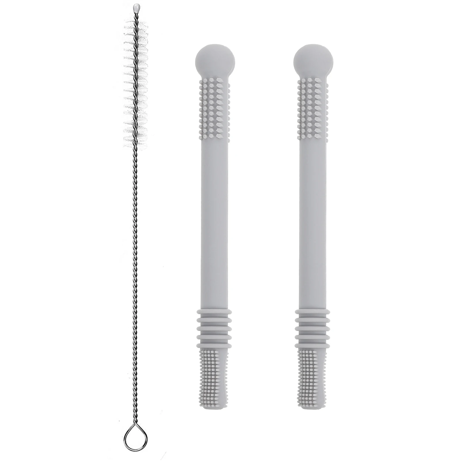

2 Pcs Straw Teether Baby Chew Toy Soother Safe Infant Biting Appease Kids Pain Relief Molar Rod Silica Gel Grinding