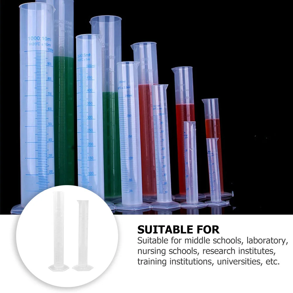 Copo de medição de cilindro graduado, 2 peças com escala, suprimentos de laboratório de plástico prático