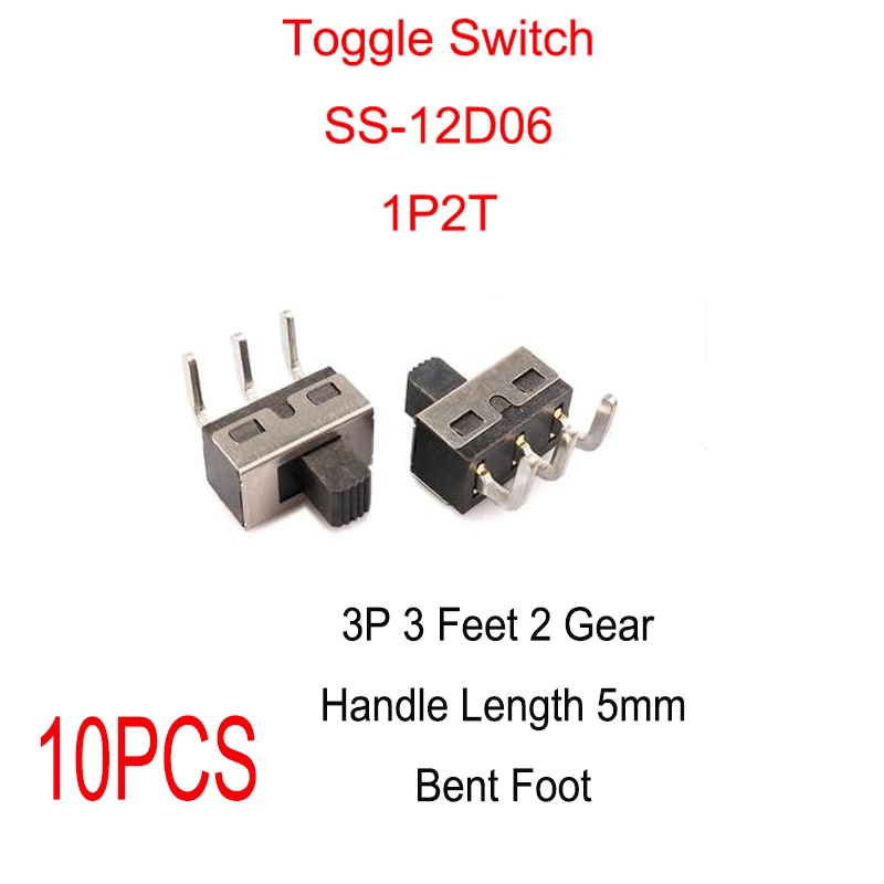 10PCS SS-12D06 Micro-power Toggle Switch Slide Switch Direct-inserted Horizontal Sliding Gear