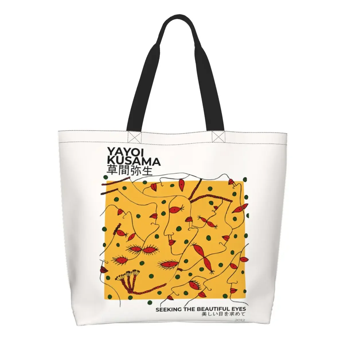 Yayoi Kusama Art Groceries Shopping Bags Funny Print Canvas Shopper Tote Shoulder Bags Large Capacity Portable Handbag