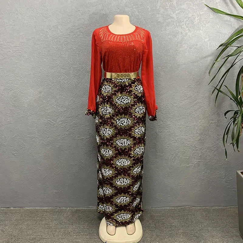 

African Dresses for Women 2024 Dashiki Sequin Luxury Evening Party Long Maxi Dress Plus Size Africa Clothes Robe Africaine Femme