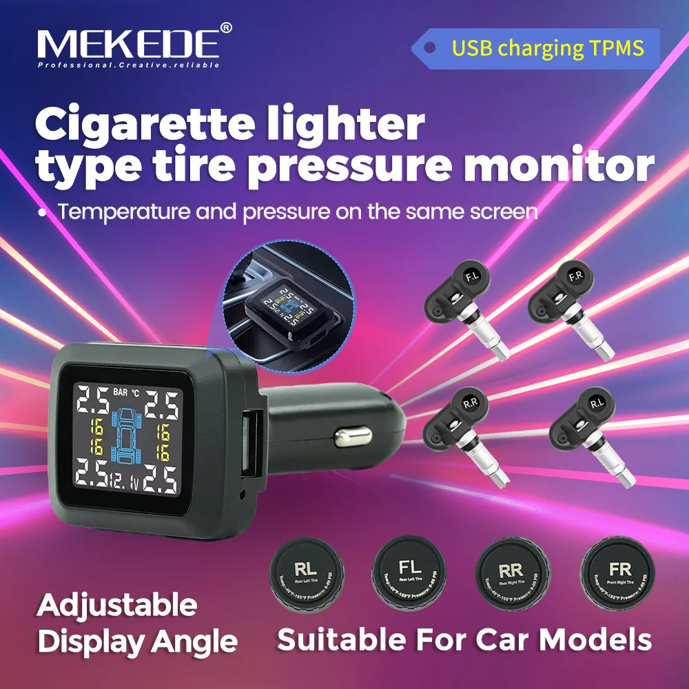 MEKEDE Système de surveillance de la pression des pneus TPMS pour voiture, avec alarme, jauge de pression des pneus et avertisseur de température, à brancher sur l'allume-cigare