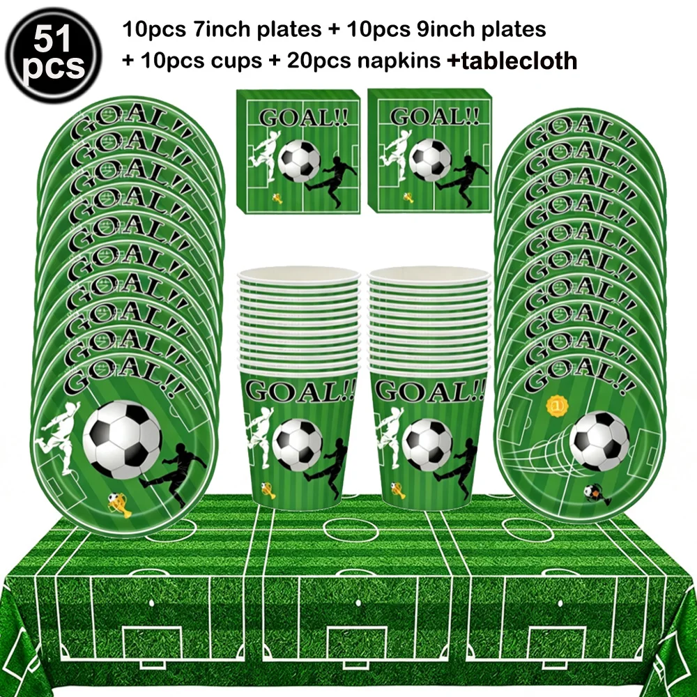 Grünes Fußball-Thema, Einweggeschirr, Pappteller, Tassen, Servietten, Banner, Jungen, Fußball, Geburtstag, Party, Dekoration, Zubehör – Detail 2