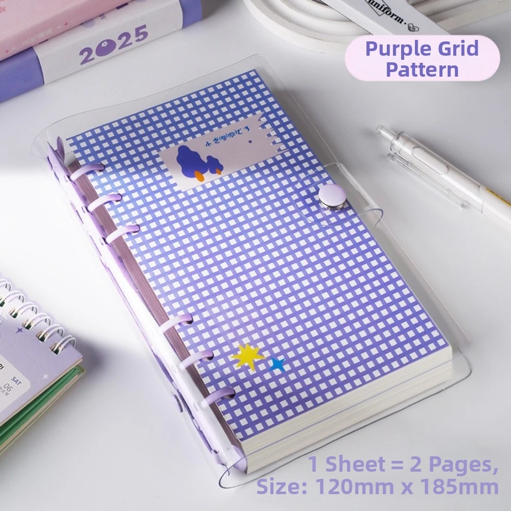 120 Pages A6 Grid Notebook Clear PVC Binder Blank Stripe Loose Leaf Notebook Account Book Detachable Pocket Diary Notepad School