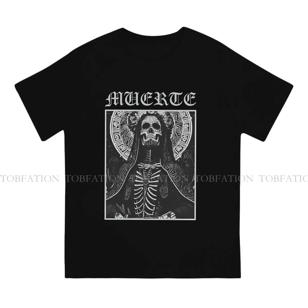 MUERTE Round Collar TShirt Santa Muerte Pure Cotton Basic T Shirt Man\'s Clothes New Design Fluffy