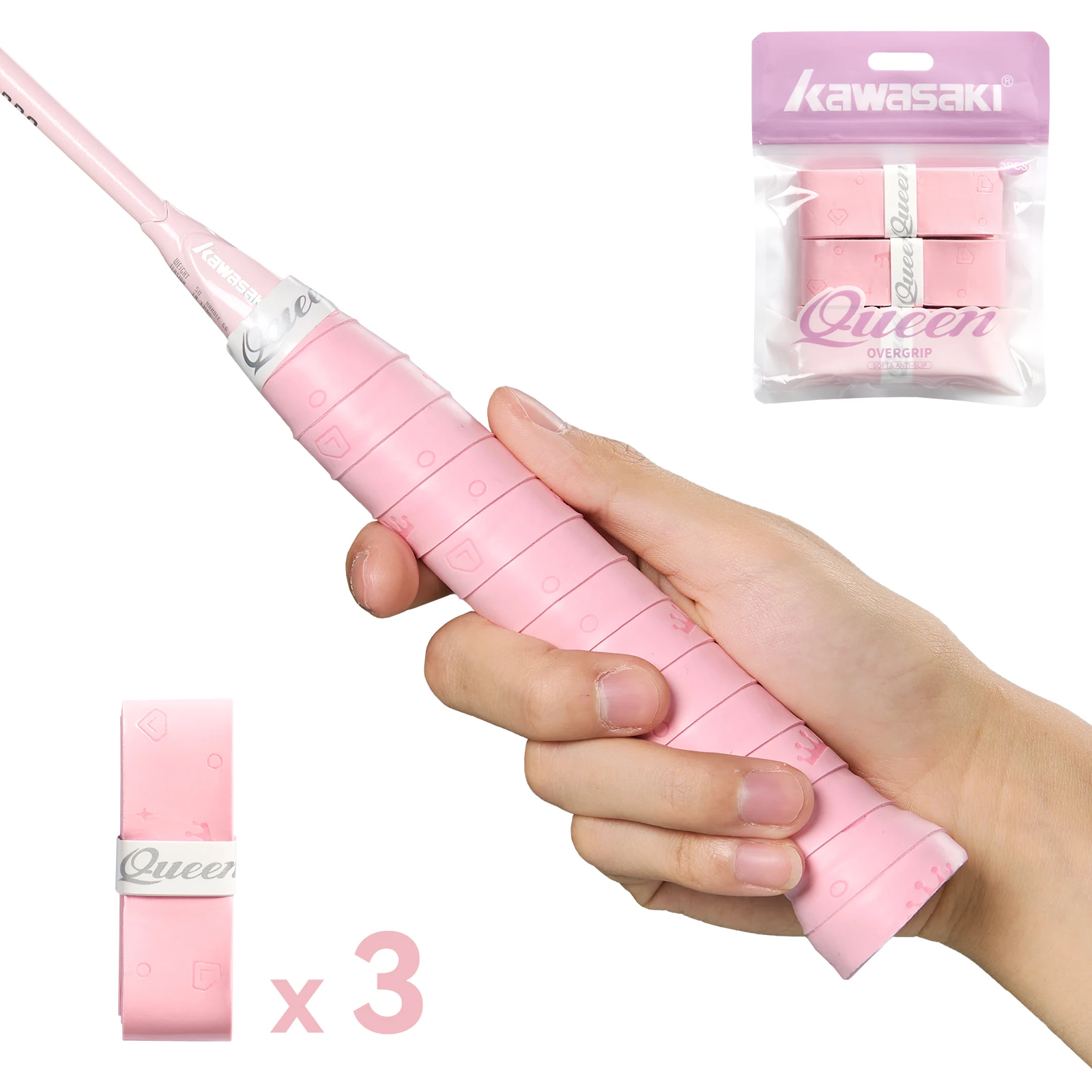 Kawasaki overgrips padel Comfortabele damestennisgrip Queen Q5 3 stks / zak Badminton Tennisaccessoires
