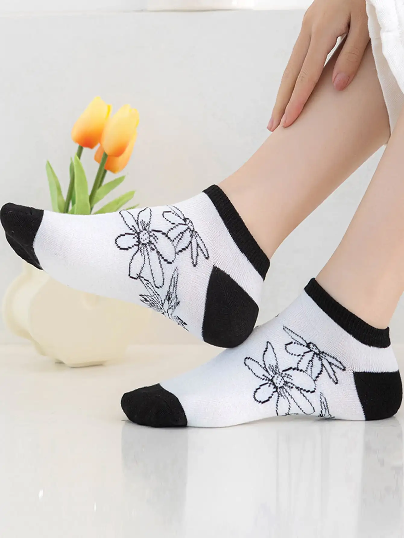 5 Pairs Women Socks Low Tube Floral Socks Casual Comfortable Famle Flower Pattern Socks Graceful Breathable