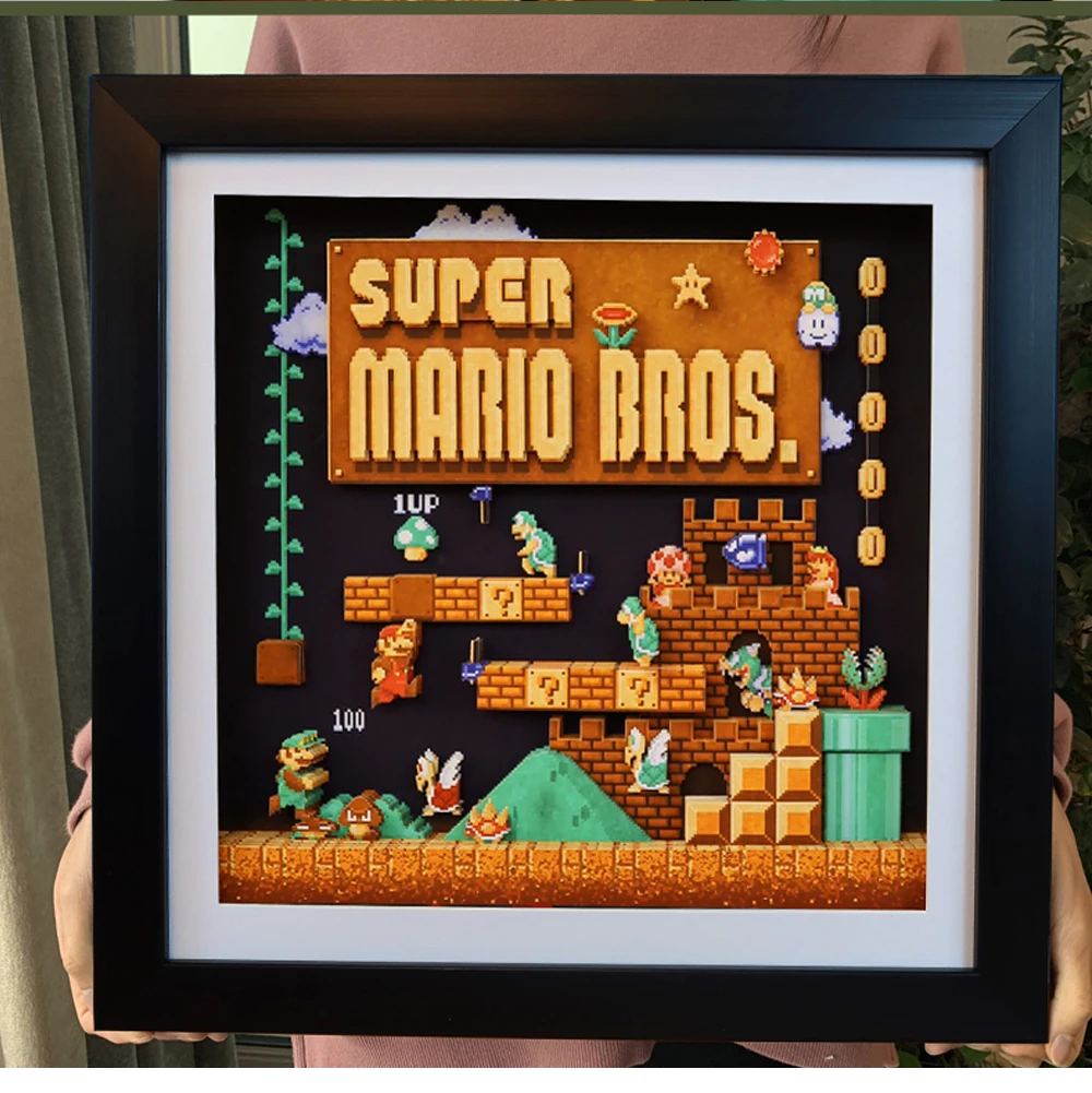 Super Marioed Pixel 3D Painting Red White Machine FC Game Decor Esports Study Room Hanging Painting Nostalgic Boy Men's Gift